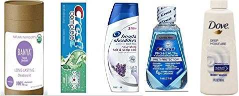Banya Organic Deodorant + Dove Body Wash + Head Shoulders Shampoo + Crest Toothpaste + Crest Mouthwash Travel Size