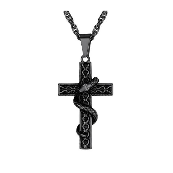 PROSTEEL-Snake-Cross-NecklaceSerpent-Cross-Amulet-NecklaceBlackBigPendant-ChainVintagePunkGothicGoth-Men-JewelryChristian-Jewelry-Stainless-Steel222PSP2861H