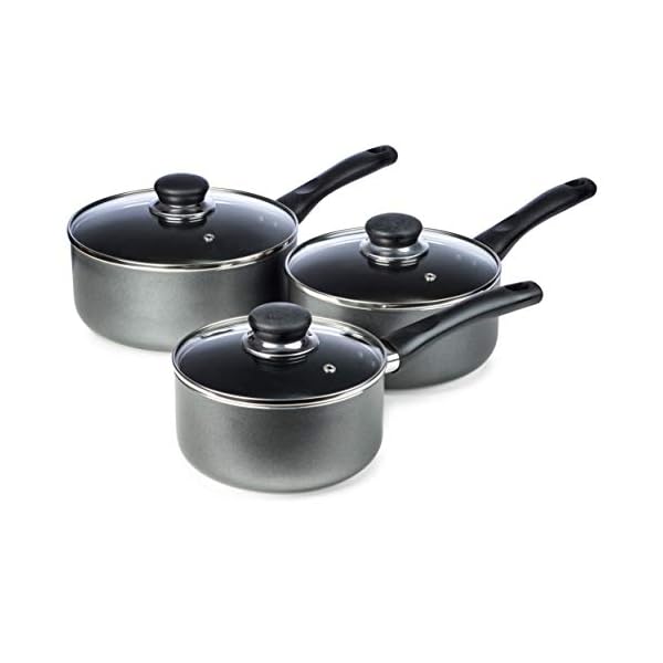 Premier-Cookware-Essentials-Grey-Saucepan-Set-3-Piece-Guaranteed-Non-Stick-Aluminium-Saucepans-with-Glass-Lids-Set-Induction-Suitable-16cm-18cm-20cm Premier Cookware Essentials Grey Saucepan Set - 3 Piece Guaranteed Non-Stick Aluminium Saucepans with Glass Lids Set - Induction Suitable - 16cm 18cm 20cm