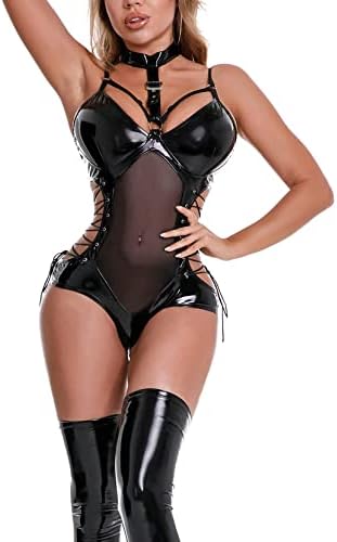 KEOYA Sexy Lingerie for Women Latex Bodysuit Halter Wetlook One Piece  Clubwear Catsuit Black Large price in UAE | Amazon UAE