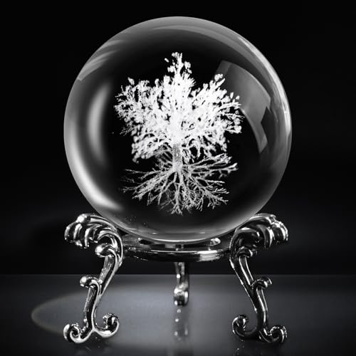 DomeStar Crystal Ball Tree of Life, Glass Sphere 3D Laser Crystal Ball with Stand for Birthady Gift Home Weeding Decor Crafts