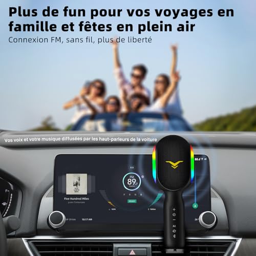 Microfono Karaoke Bluetooth SingFree, 5 en 1 Micrófono Inalámbrico con Bocina y Luz para Cantar Fiesta, Mic Multiproposito para Niño Adulto Regalo, Compatible con Teléfono, PC, Tableta, FM del Coche