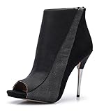 Katypeny Women's Zipper Peep-Toe Stiletto High Heel Ankle Boot Platform Sandals