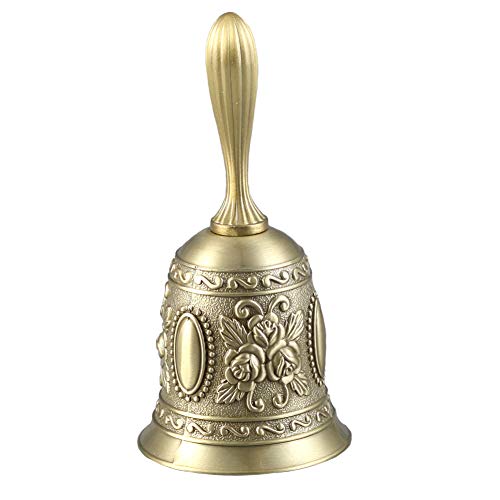 Hand Bell, Classic Metal Loud Call Bell Traditional School Library Alarm Hand Bell for Reception Dinner, Last Order, Hotel Service, Meditation Prayer, Pet Feeding and Home Decoration (Gold)