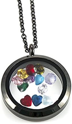 EVERLEAD Black Living Memory Floating Round Locket Pendant Necklace with 316L Stainless Steel Material