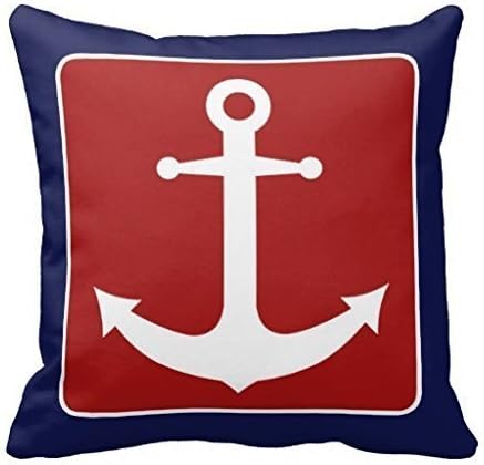 Nautical Anchor - Red White and Blue Cotton Polyester Throw Pillowcase Cushion Cover Square 16"