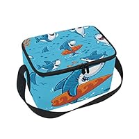 Tarity Cartoon Sharks Insulated Lunch Bag Cooler Lunchbox Container Tote Bag with Shoulder Strap for Women Men Boy Girls Kids