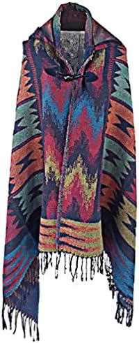 WmN FSHN Women's Stylsih Colorful Pattern Warm Wool Blend Hooded Poncho WPH02, Color11