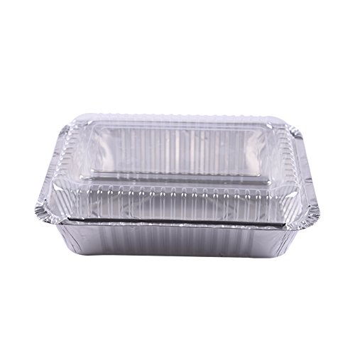 XIAFEI Disposable Durable Aluminum Rectangular Foil Pans, Take-Out Containers, Pack of 50 with PET Plastic Lids