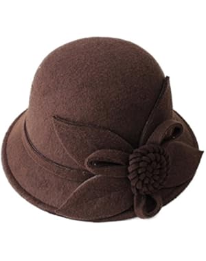 Women Flower Felt Cloche Bucket Hat Leaf Dress Winter Cap Fashion