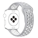 Aokon Apple Watch Band 42mm, Soft Silicone Replacement Wrist Strap for Apple Watch Series 2, Series 1, Nike+, M/L Size (42MM, Silver / White)