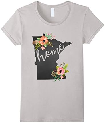 Women's Minnesota Home Chalkboard Watercolor Flowers State T-Shirt Large Silver