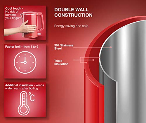 Premium Cordless Hot Water Electric Tea Kettle - Automatic Shut Off - Double Wall Cool Touch - Water Heater Boiler, Fast Boil - Portable Kettle - British Strix Сontroller - Thumbnail 2