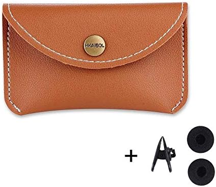 Earphone Case, PU Leather Earbud Carrying Case Pouch for Headset Storage Bags, Credit Card Holder Protector in Ear Headphone Case Mini Pocket by HKAIBOL Brown