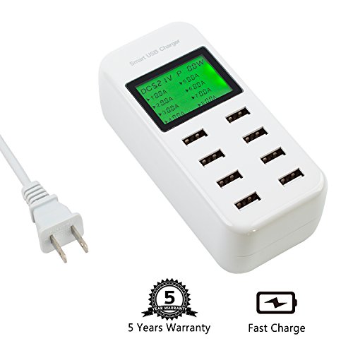Multi USB Charger Multi Port Desktop Charging Station Travel Adapter Smart USB Socket Charger with LCD Display For iPhone LG Samsung Phone Tablet and Other USB Devices
