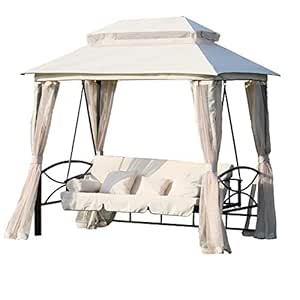Outsunny 2 en 1 Convertible Columpio Cama 3 plazas Hamaca Gazebo Patio