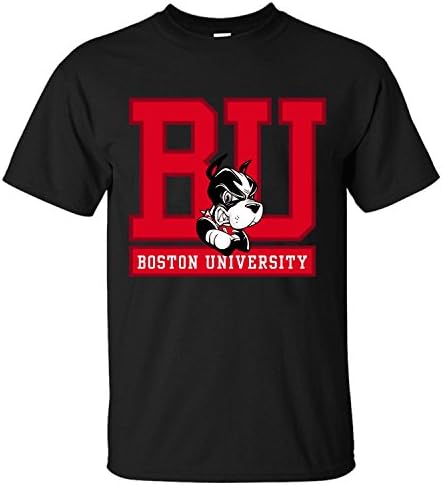 Men's Top Boston University Logo Soft Cotton Short Sleeve T-Shirt black XXL