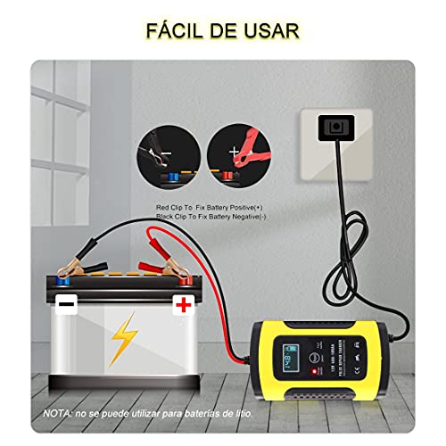 DQST Cargador de Bateria de Auto 12V 6A con LCD Pantalla, Ajuste Inteligente de Corriente para Cargar y Proteger La Batería. Aplicado a Coche, Motocicleta, SUV. | Ajuste Inteligente de Corriente para Cargar y Proteger La Batería. Aplicado a Coche, Motocicleta, SUV.