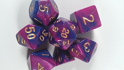 Dark and Light purple marble with Gold numbers style 7 dice set with dice bag RPG