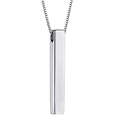 Ouslier Sterling Silver Bar Necklace 4 Sided Vertical Plain 3D Bar Pendant 18+2" Extender Chain