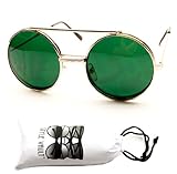 V135-vp Style Vault Round Flip up Django Steampunk Metal Sunglasses