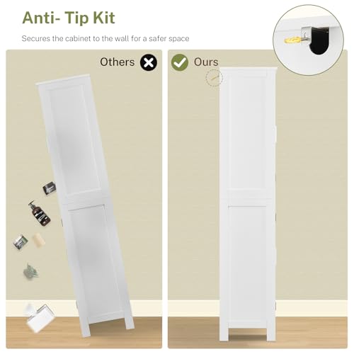 TEENFON 67" Storage Cabinet, Kitchen Pantry Cabinet with 4 Doors and 2 Adjustable Shelves, Tall Bathroom Cabinets, Cupboard, for Dining Room,White