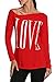 ANGVNS Women's Long Sleeve Off Shoulder Letter Print Tops T-Shirt … Red