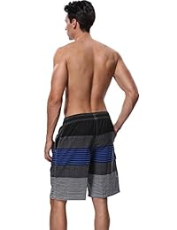 SHEKINI Pantalones cortos para hombre Trajes de baño Shorts de baño a rayas Bañador con forro de malla