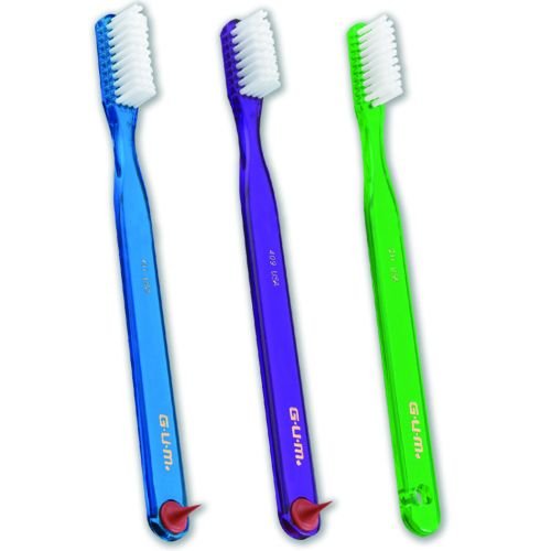 Sunstar GUM 411 Classic Toothbrush with Gum Stimulator, Regular Full Size Head, Soft - Pack of 3