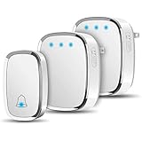 Wireless Doorbell, Govee Waterproof Door Bells Chime Kit with LED Flash by Minger, 1 Push Button and 2 Plug-in Receiver, 1000 Feet Operating Range, 4 Levels Volume, 36 Melodies to Choose, White