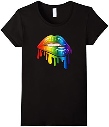 Womens Lgbt Gay Homosexual Lesbian Rainbow Lips Pride T-Shirt Medium Black