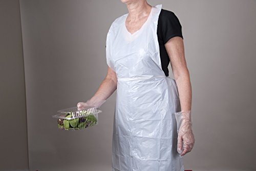 Elara PA-2846 Economy Disposable Poly Apron, 28"x 46", 0.7 mil plastic, White, Indvidually Wrapped (Box of 100) - Thumbnail 2