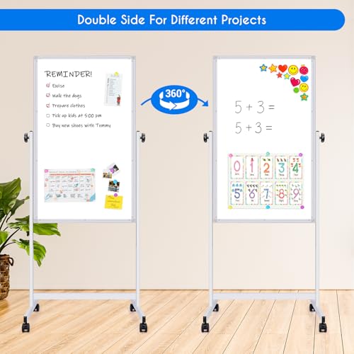 Maxtek Rolling Whiteboards, 48x24 Inches Magnetic Dry Erase White Board on Wheels, Double Side White Board Height Adjustable Standing Easel, Aluminum Frame for Home, School, Office