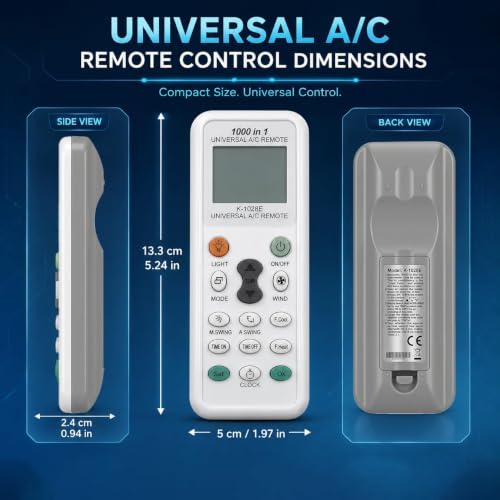 Cagrin Universal Air Conditioner Control K-1028E 1000 in 1 LCD Screen | Features Timer, Clock and Fast Cooling, Compatible with LG, Samsung, Gree, Toshiba, Haier, Midea and More Brands