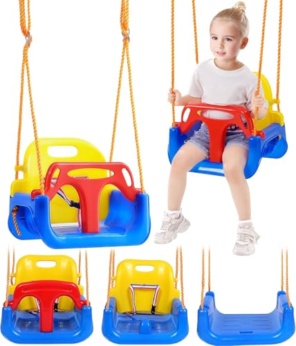 WEAGP Columpio 3 en 1 para Niños, Columpio para Niños con Cuerdas Altura Ajustables, Asiento Antivuelco, Columpio Desmontable para Niños para Patio de Juegos Interior y Exterior