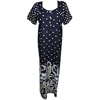 Mogul Interior Prema Womens Cotton Nightgown Printed Button Front Button Caftan Maxi Dress Large