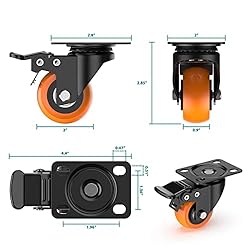 HOLKIE 2 inch Plate Casters with Safety Brake, 360