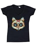 Shop4Ever® Day of the Dead CAT Women's V-Neck Dia de Los Muertos Shirts SLIM FIT