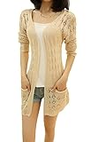 XP-WEAR ZZS211 Womens Spring Summer Thin Simple Casual Hollow Knit Long Sleeve Cardigan