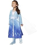 Disney Frozen 2 Elsa Adventure Girls Role-Play Dress Features Ice Crystal Winged Cape, Sleek Dress Cut with Glittery, Frosty Trim - Fits Sizes 4-6X, For Ages 3+