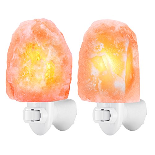 AMIR Salt Lamp, Natural Himalayan Salt Rock Lamp, Mini Hand Carved Salt Crystal Night Light Wall Light with 2 Bulbs, UL Approved Wall Plug for Air Purifying, Bedroom Decoration and Lighting, 2 Pack