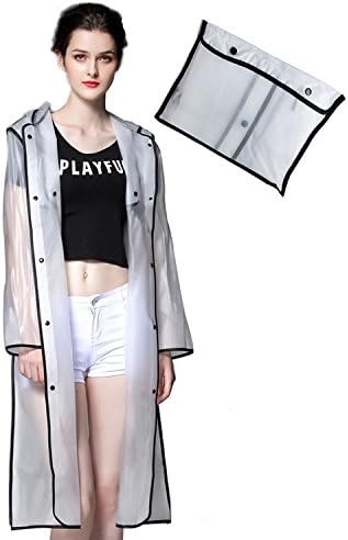 Womens Waterproof Hooded Raincoat Lightweight Transparent Poncho Runaway Style Reusable Rainwear Easy Carry