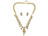 Gold Tone Cascade Chain Tribal Crystal Leopard Cheetah Cat Earring Necklace Set