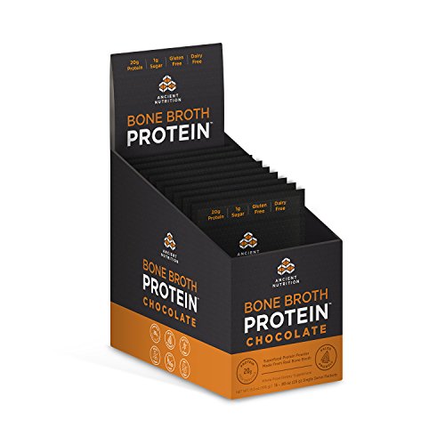 Ancient Nutrition Bone Broth Protein Powder, Chocolate Flavor, 15 Single Packets