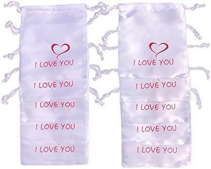 10 pack white colour I LOVE YOU satin gift bag 6''x7'' fit for necklace, bracelets, gold wristwatch, trousers, jackets, jewellery spinners size gifts