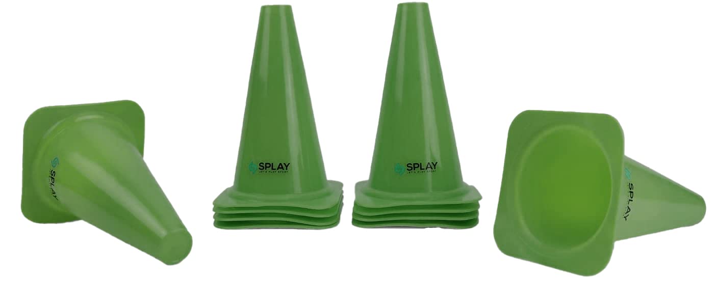 Splay Club Plastic Traffic Cones | Safety Cones for Field Practice, Outdoor Games, Fitness Training, Agility Set, Parking Markings | Cones with Waterproof Surface | Green Colour - Pack of 10