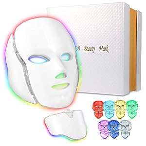 Photon Skin Rejuvenation Face & Neck Mask | LED Photon Red Blue Green Therapy 7 Color Light Treatment Anti Aging Spot…