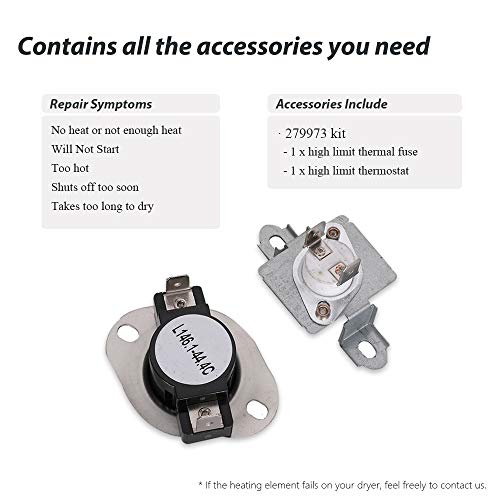 8544771 Dryer Heating Element & 279973 Thermal Fuse & Thermostat Cut Off Kit Compatible with