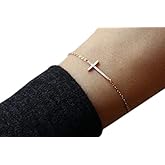 Rose Gold Sideways Cross Bracelet, Rose Gold Filled, Religious Jewelry