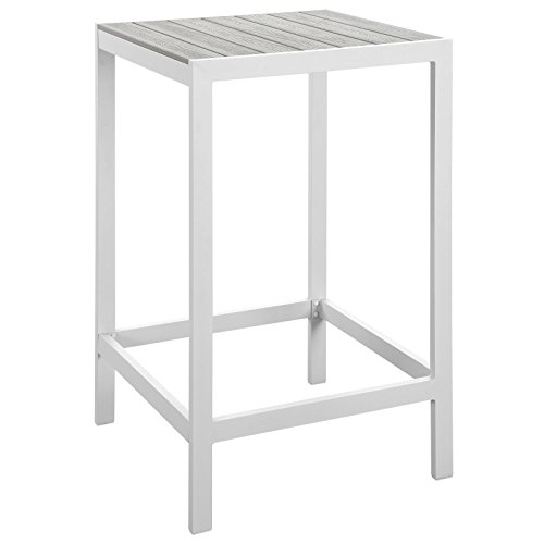 Modern Urban Contemporary Outdoor Patio Bar Table, White Light Grey Steel